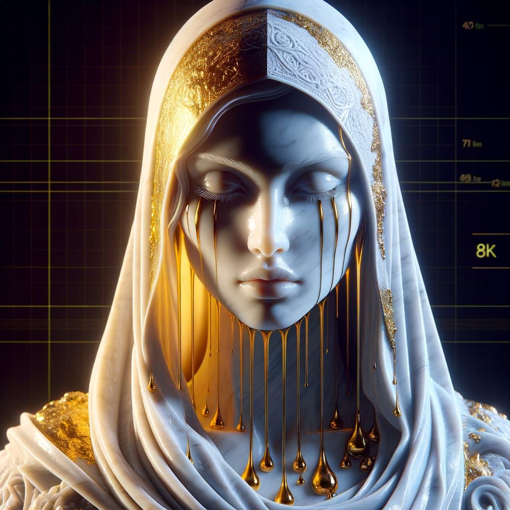 Marble Woman Portrait with Gold Accents