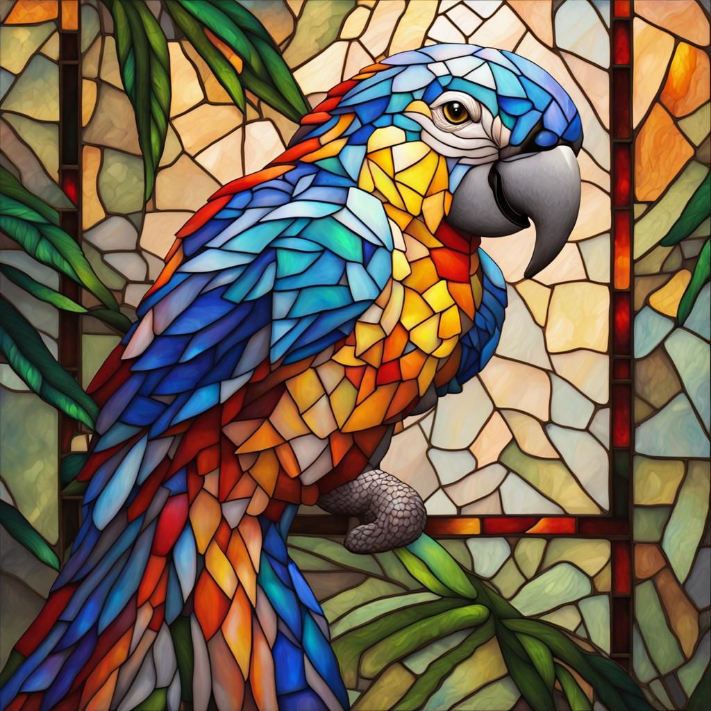 Exotic Parrot in Stained Glass Mosaic