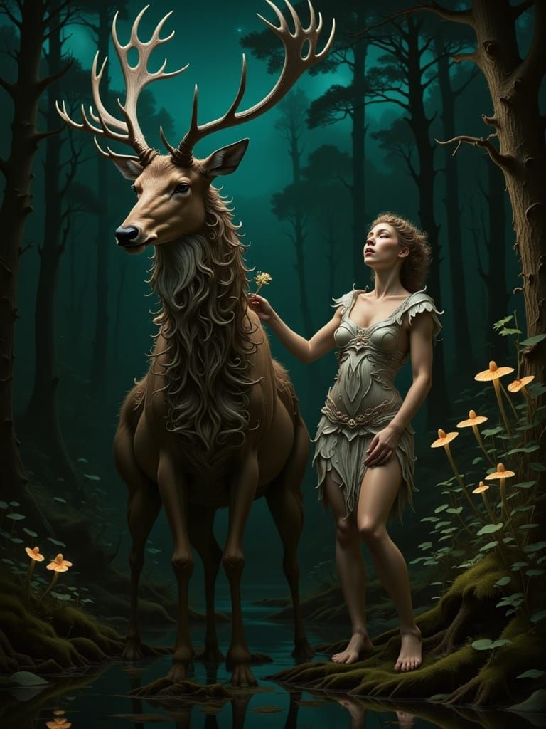 Actaeon's Transformation Before Artemis, in Baroque Style