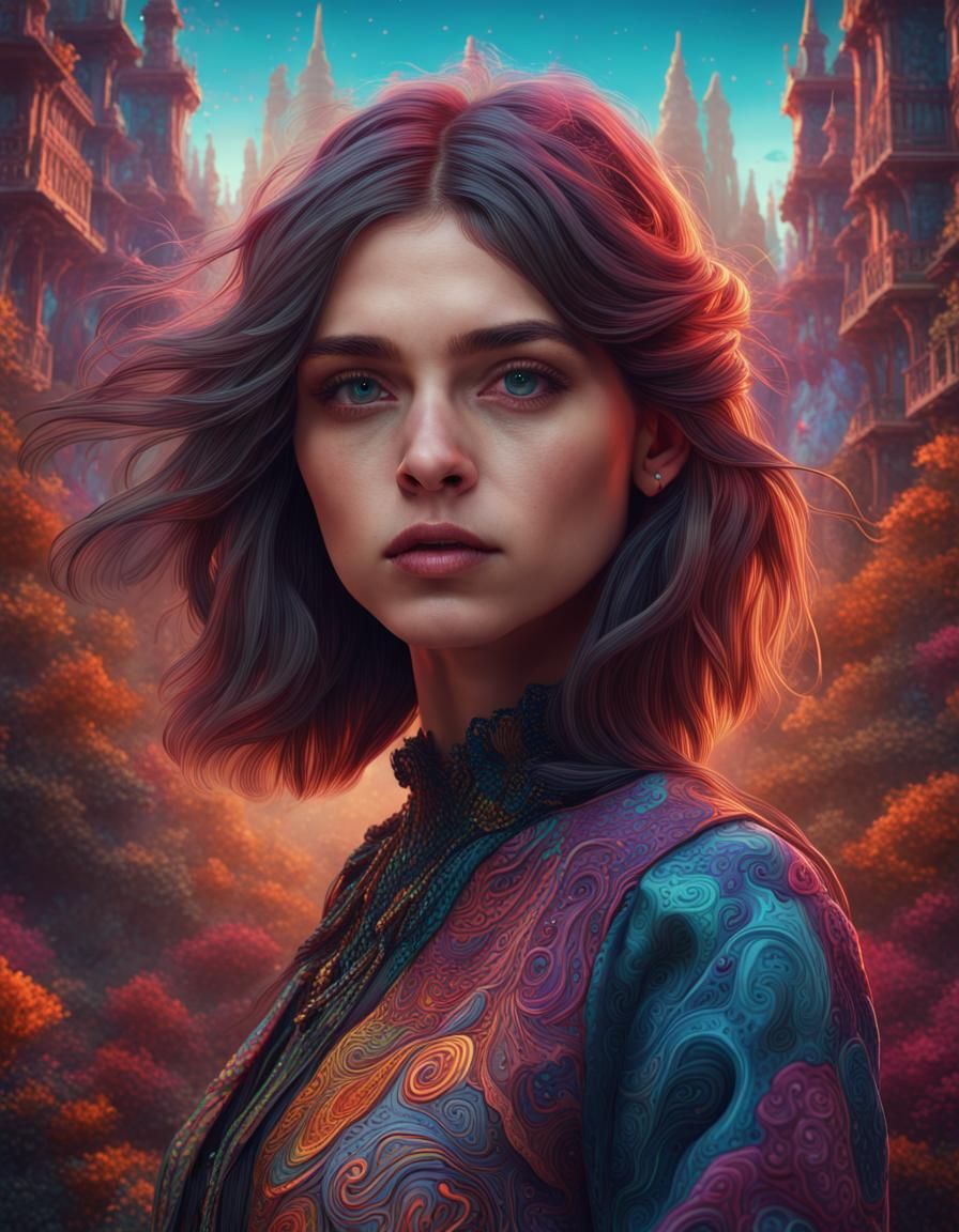 psychedelic portrat of a girl in style of Laura Borealisis"
"detailed matte painting, deep color, fantastical, intricate...