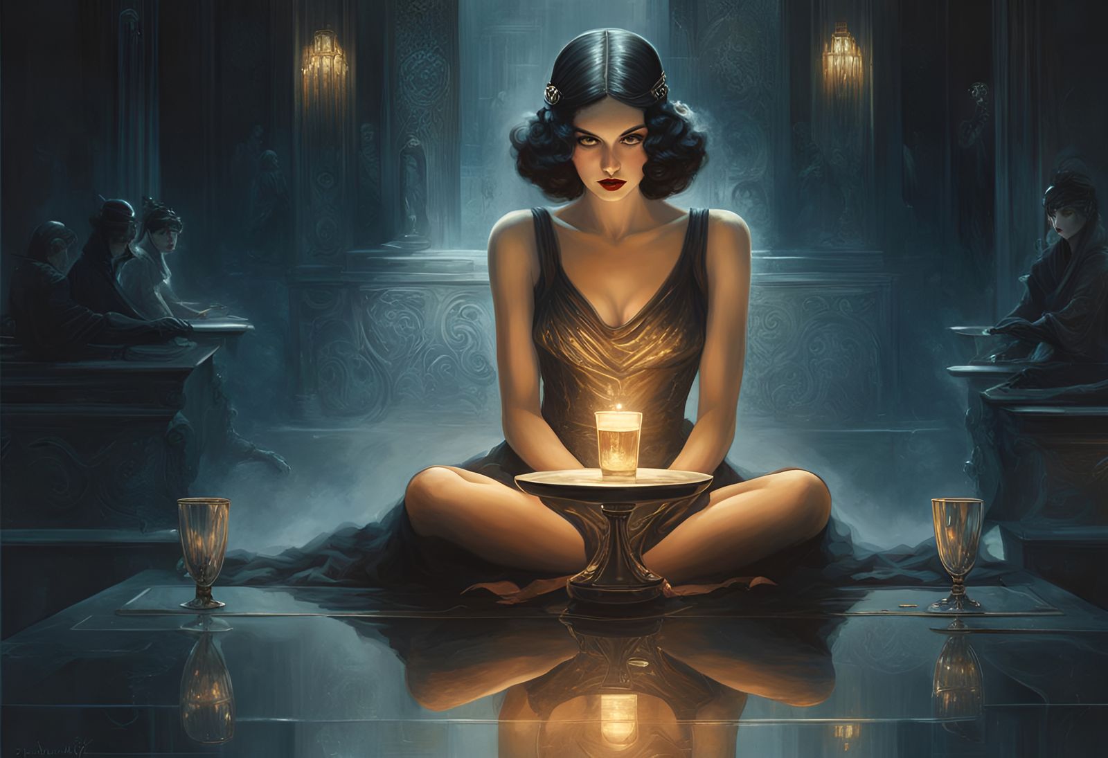 Dystopian Retro Woman: Art Deco Impasto Painting