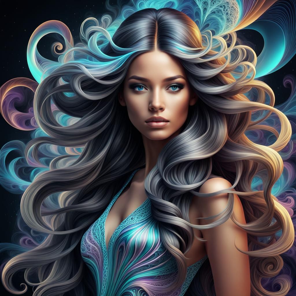 Smoky Haired Woman: Abstract Fractal Cosmic Illustration