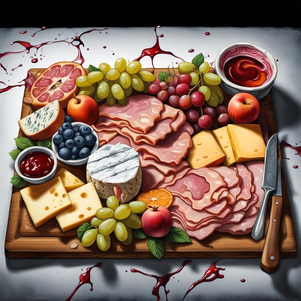 Hyperrealistic Charcuterie Platter in Graffiti Art Style