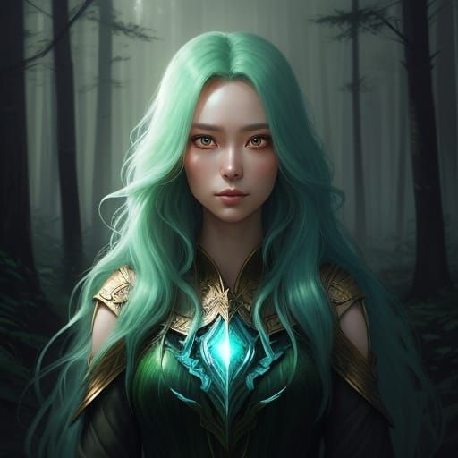 Mystical Forest Portrait of a Woman with Glowing Eyes