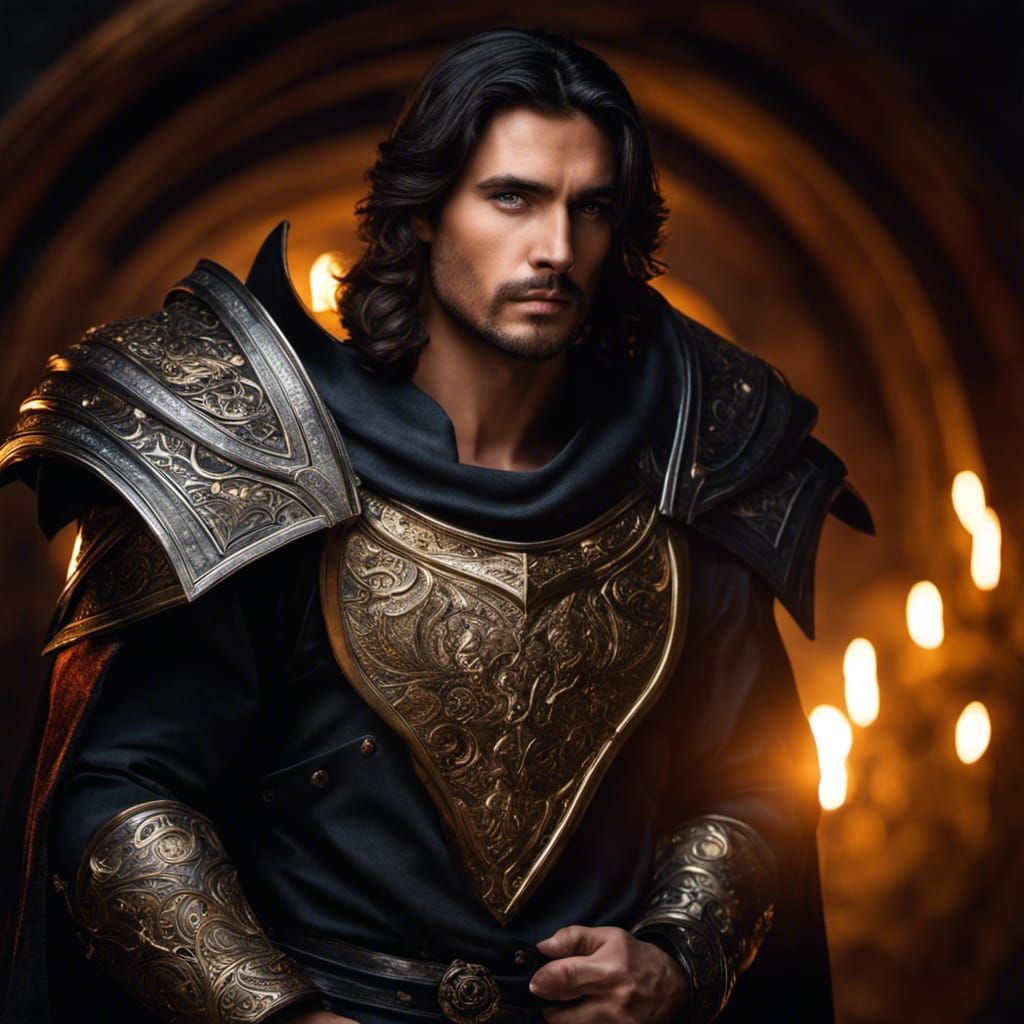 Paladin in Gold Armor with Magical Shield