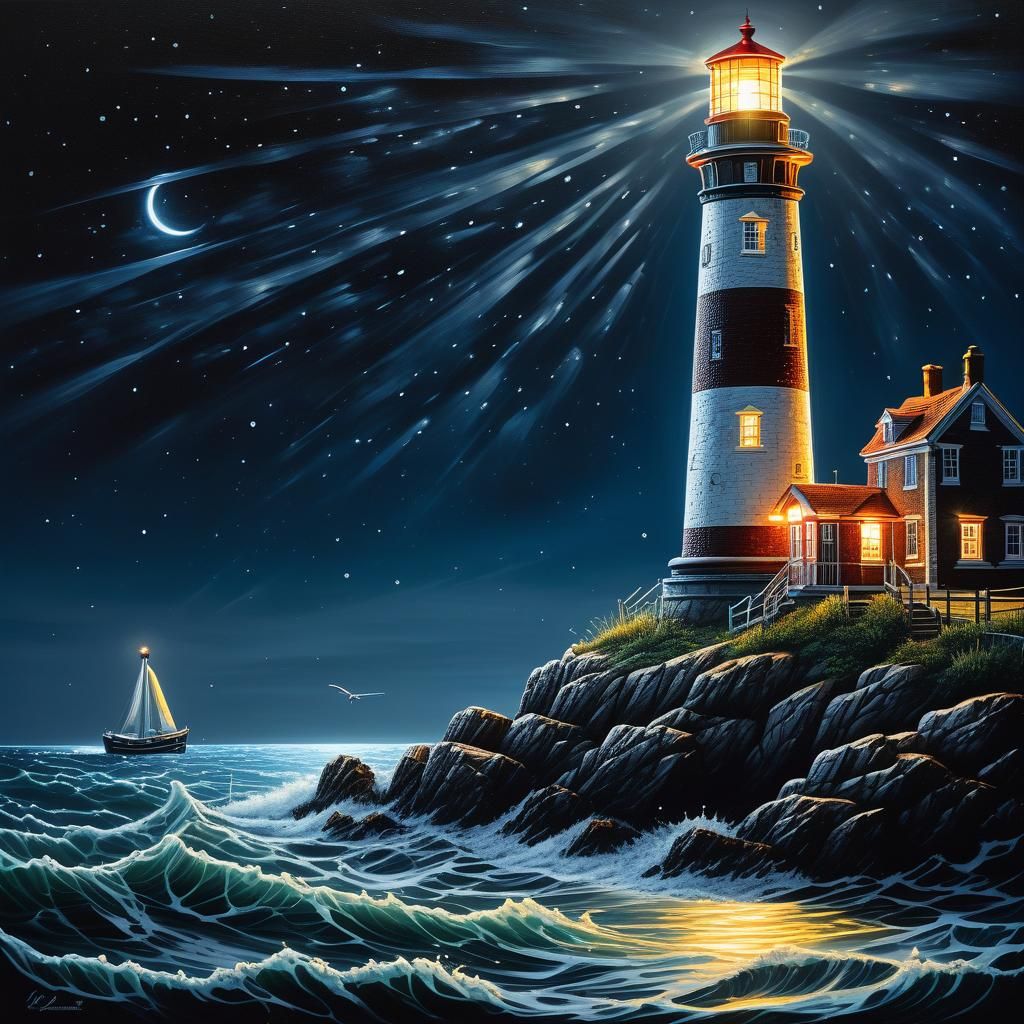 Acrylic Lighthouse at Night: Breathtaking Detail