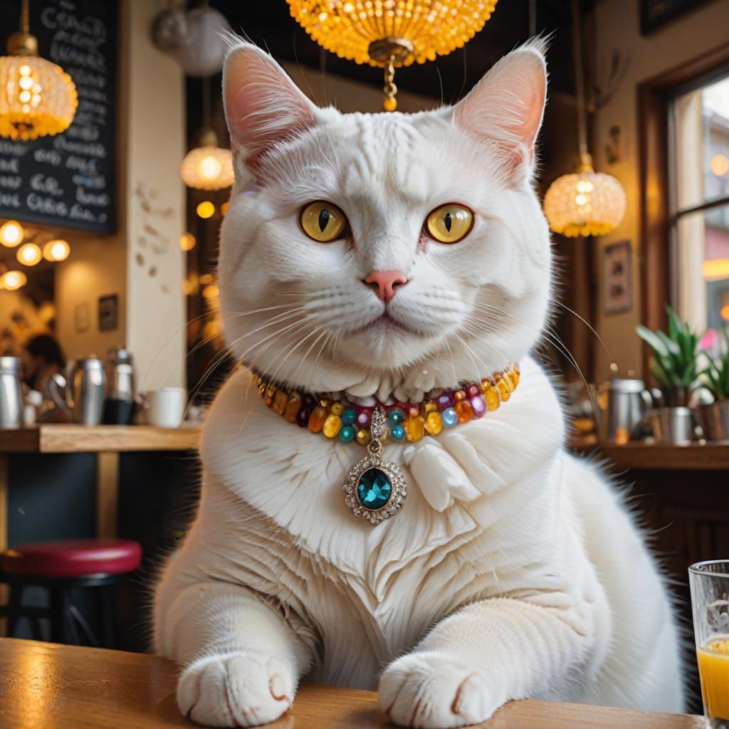 Elegant Cat in Cozy Cafe Scene