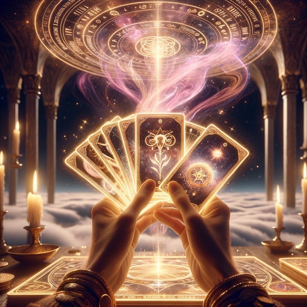Mystical Hands Shuffle Glowing Tarot Cards