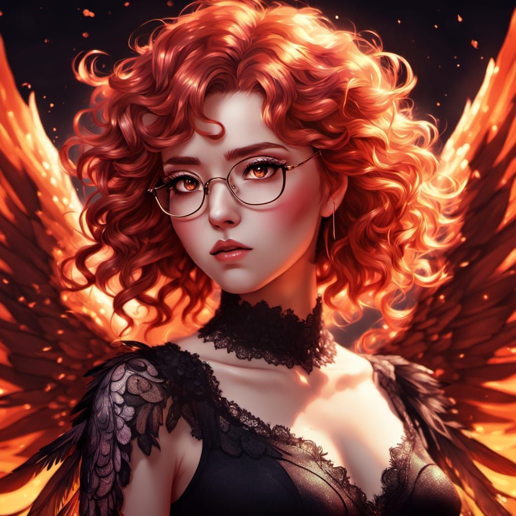 Exquisite Moe Anime Girl with Fiery Red Wings