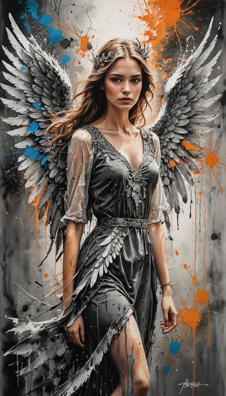 Ethereal Charcoal Sketch of Angelic Model