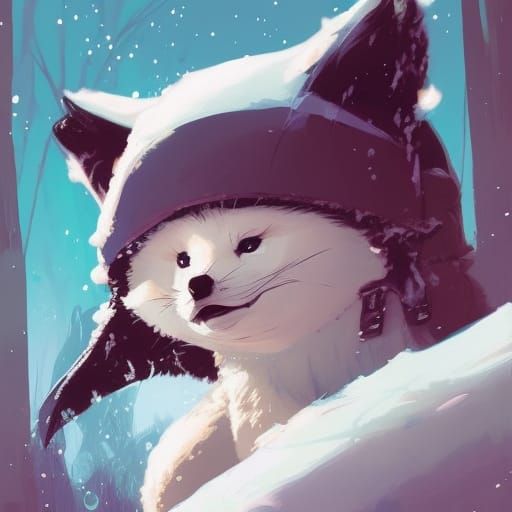 Cute Baby Snow Fox Portrait in Comic Book Style