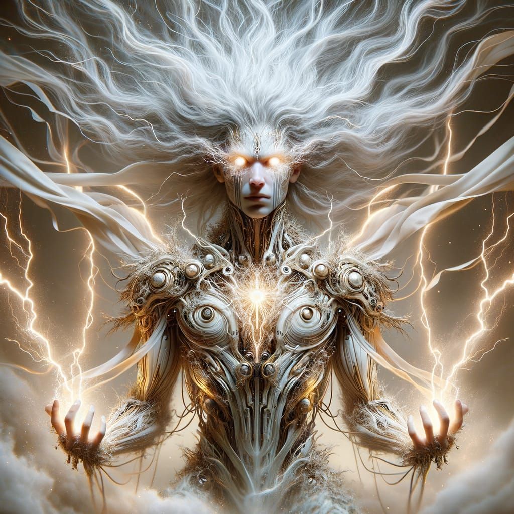 Majestic Alien Warrior Blazing with White Power in Opulent A...