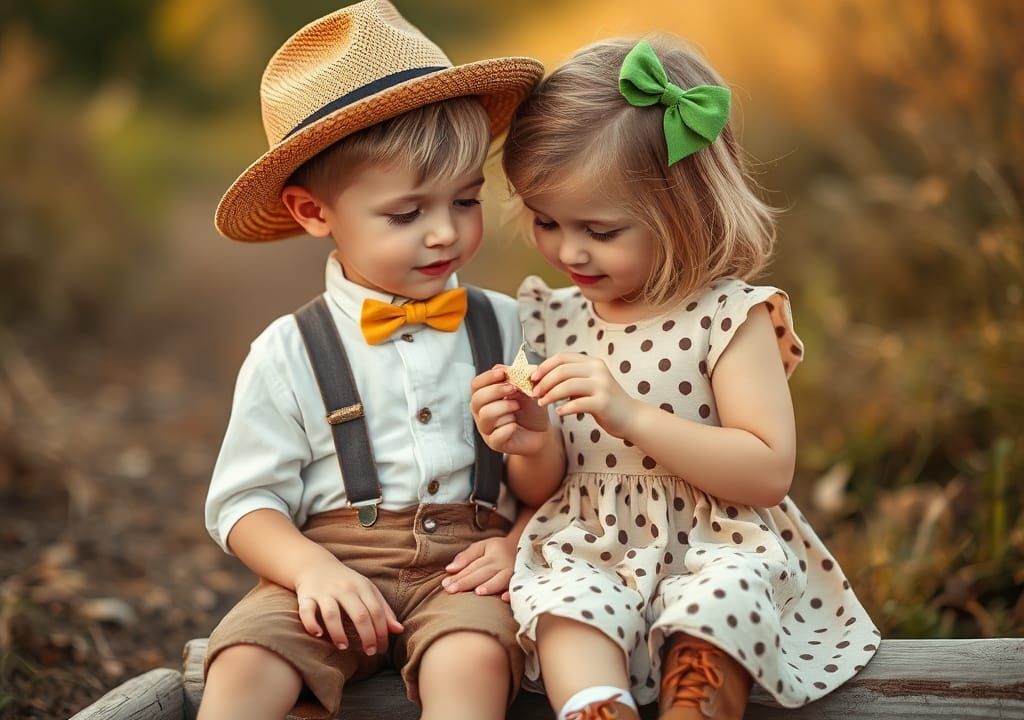 Children Share Star Ornament in Nostalgic Portrait