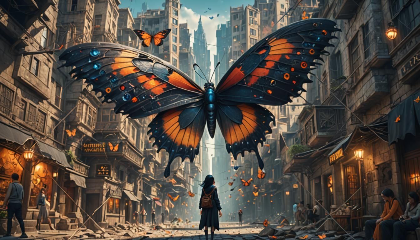 Mysterious City Butterfly Girl: Fantasy Concept Art