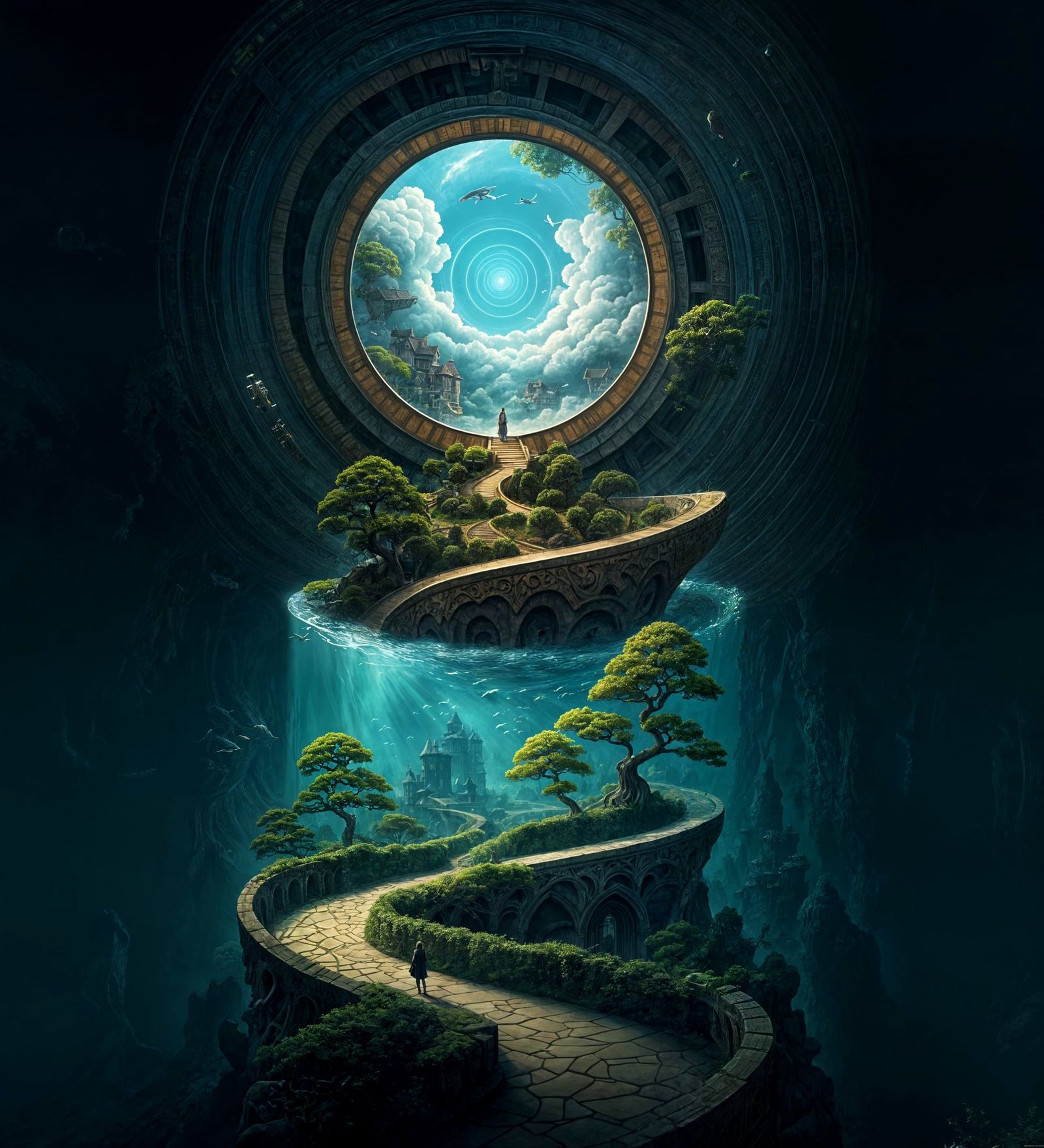 Surreal Dreamscape Portal with Impossible Architecture