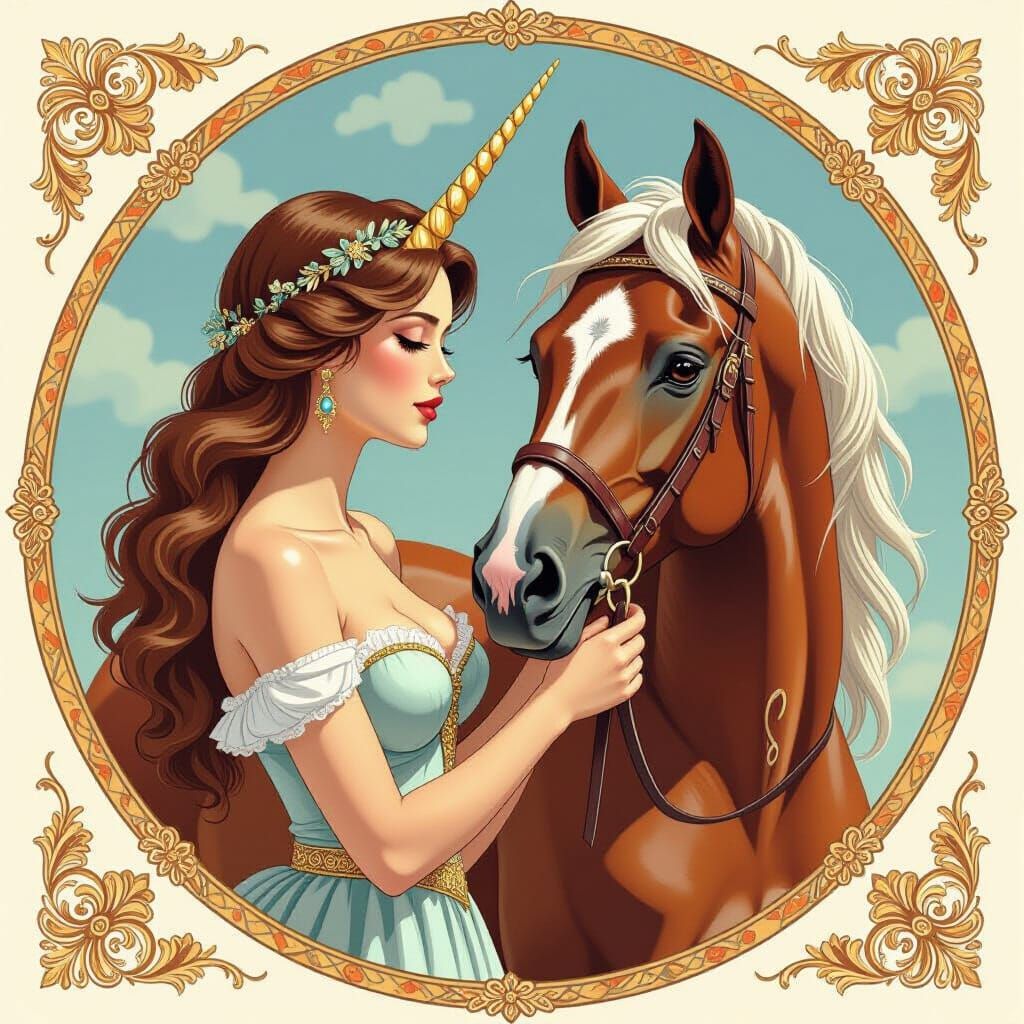 Centaur Woman and Horse in Gouache Painting