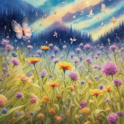 Enchanting Cats in a Blooming Meadow Scene, in Impressionist...