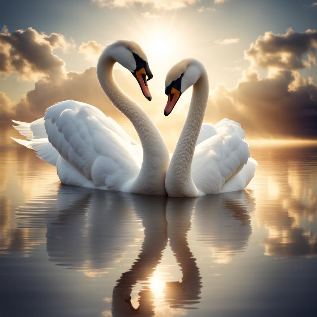 Swans Create Heart Shape in Divine Sunlight