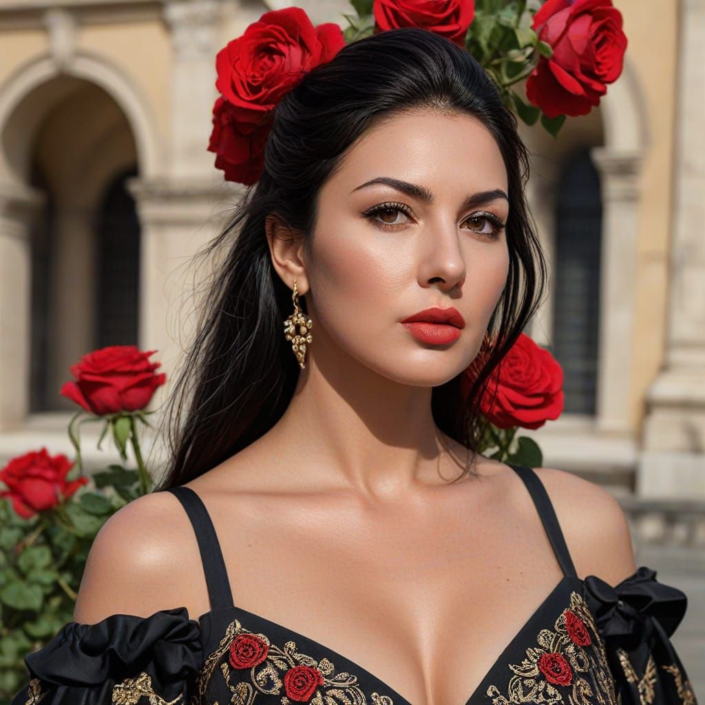 Sensual Sicilian Woman Portrait in Hyperrealistic Style