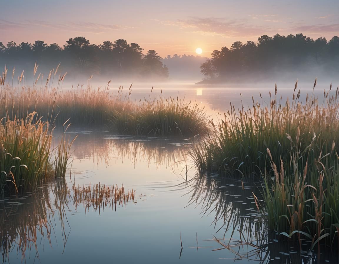 Lake Surrounded by Mist: 3D Digital Art