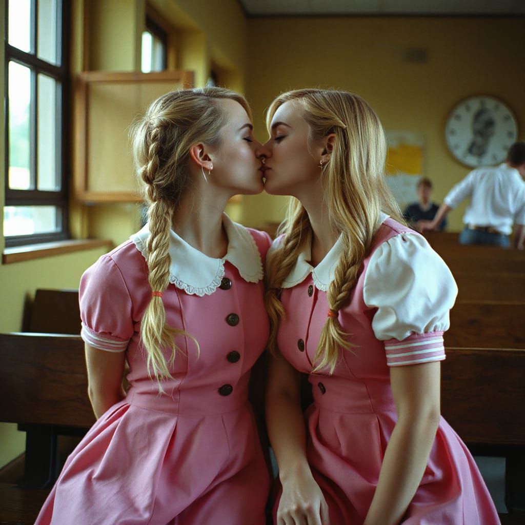 Two Young Women Share a Sweet Moment in a School Setting