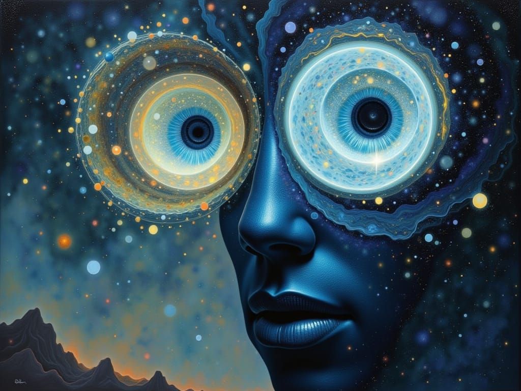 Abstract Surreal Face with Galaxy Eyes