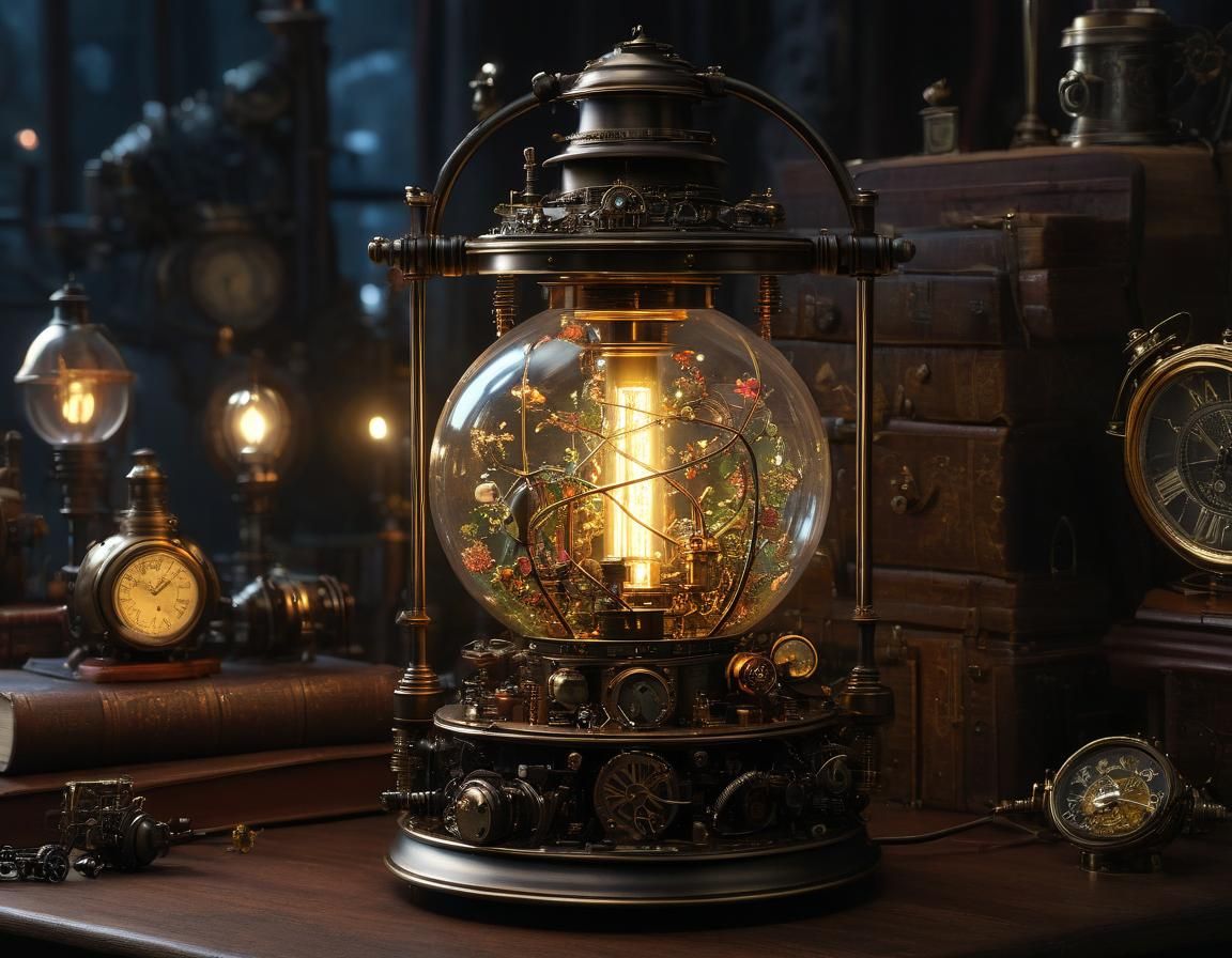Steampunk Fairy Scene Lamp in Hyper-Realism