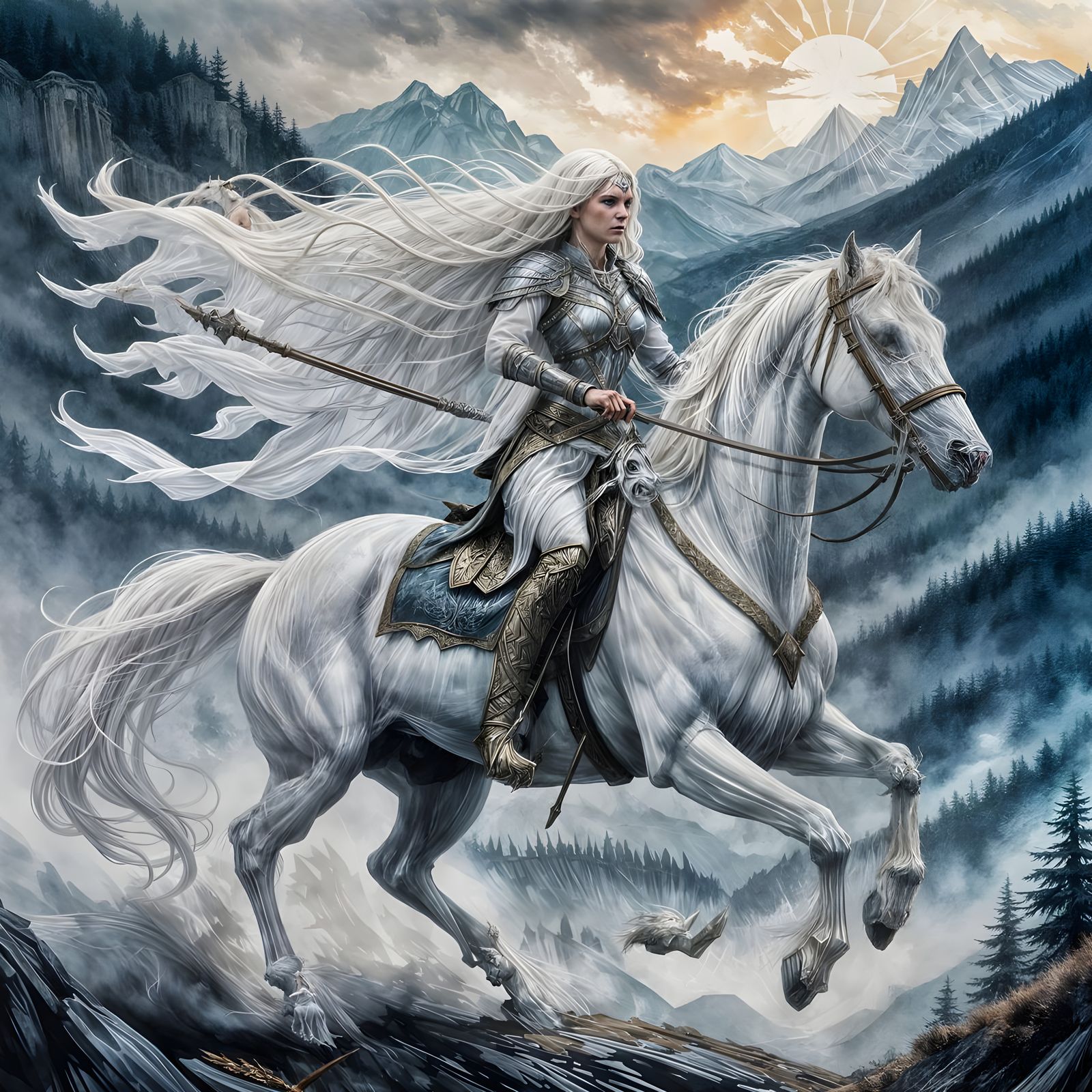 Spectral Valkyrie in Ethereal Watercolor Style