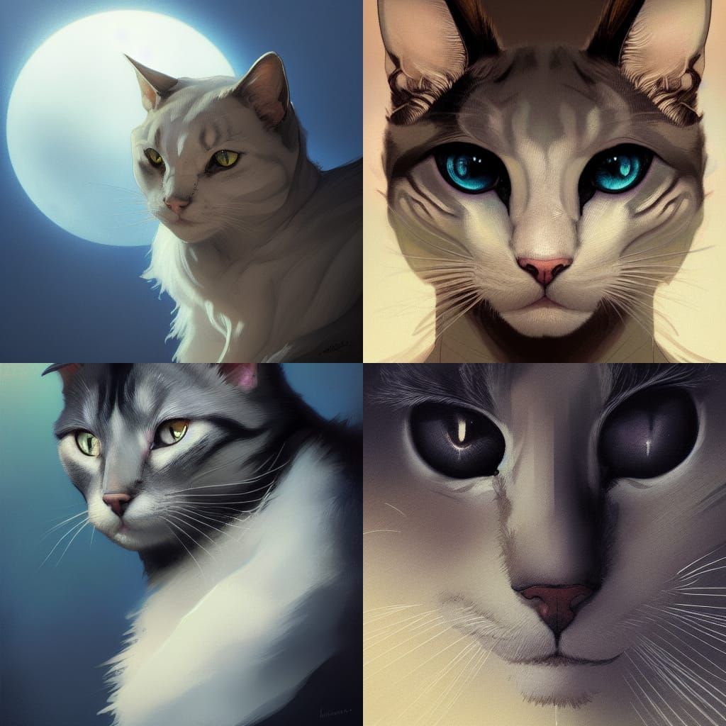 Moonlit Cat Portrait in Detailed Art Style