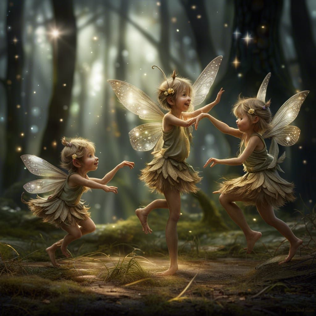 Fairies Dancing in Woods: Digital Art