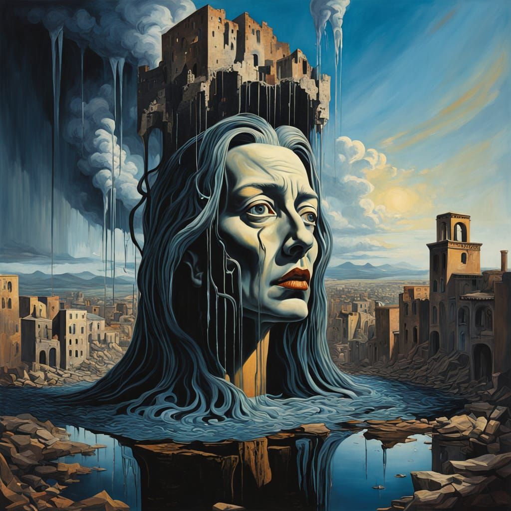 Surreal Weeping Goddess Dominates a Ruined Metropolis in a S...