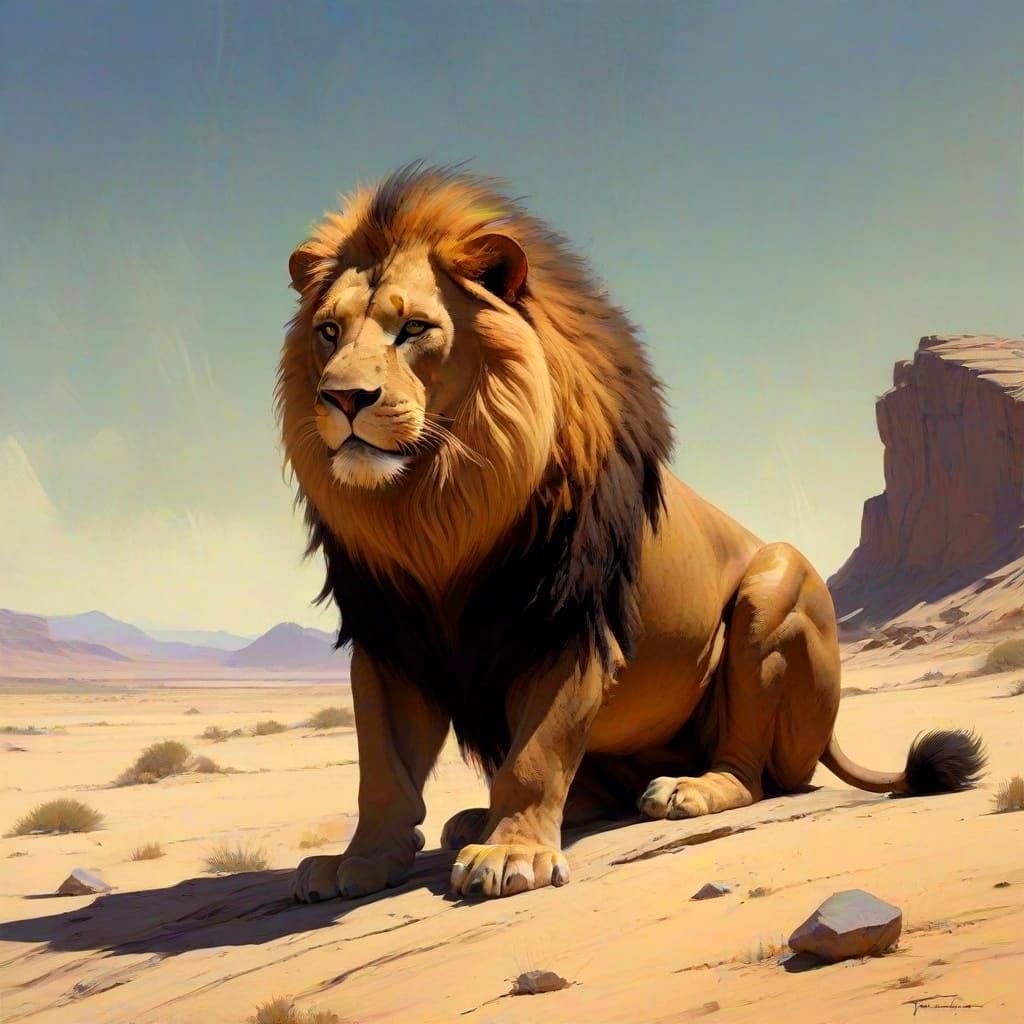 Lion in Frank Frazetta-Inspired Fantasy Art