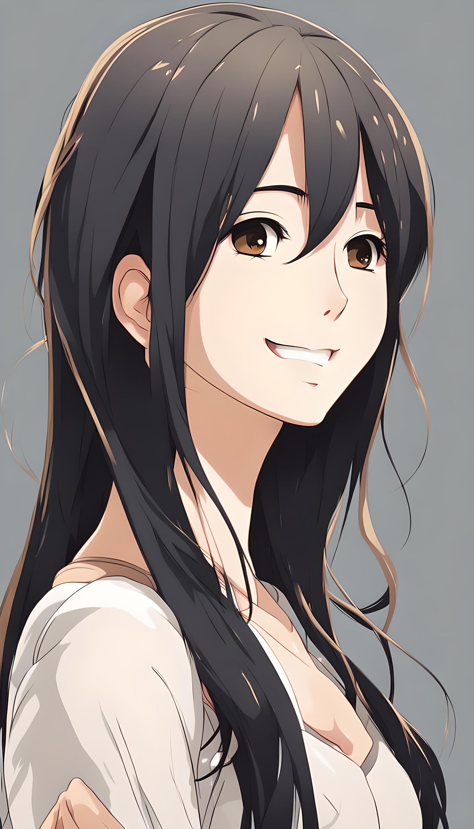 Anime Woman Smiling in Side Profile