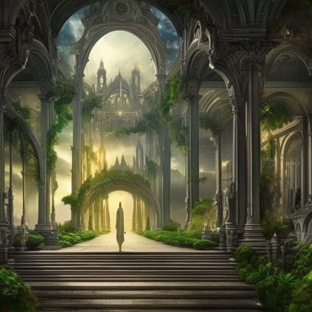 Utopian City of Light with Floating Gardens