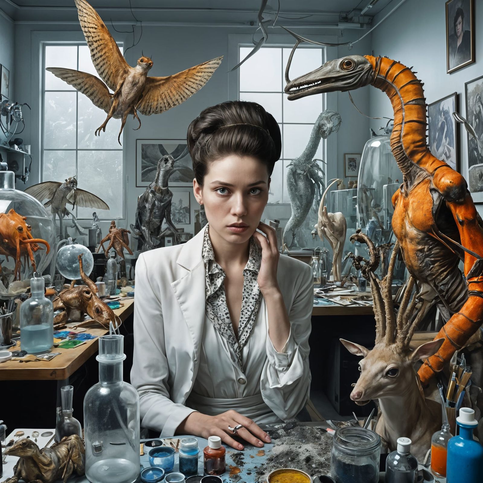 Surreal Laboratory Scene with Bizarre Creatures