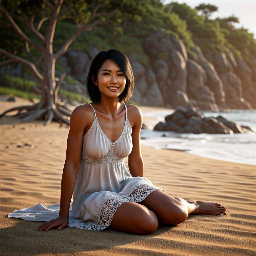 Serene South East Asian Goddess in Sunset Glow