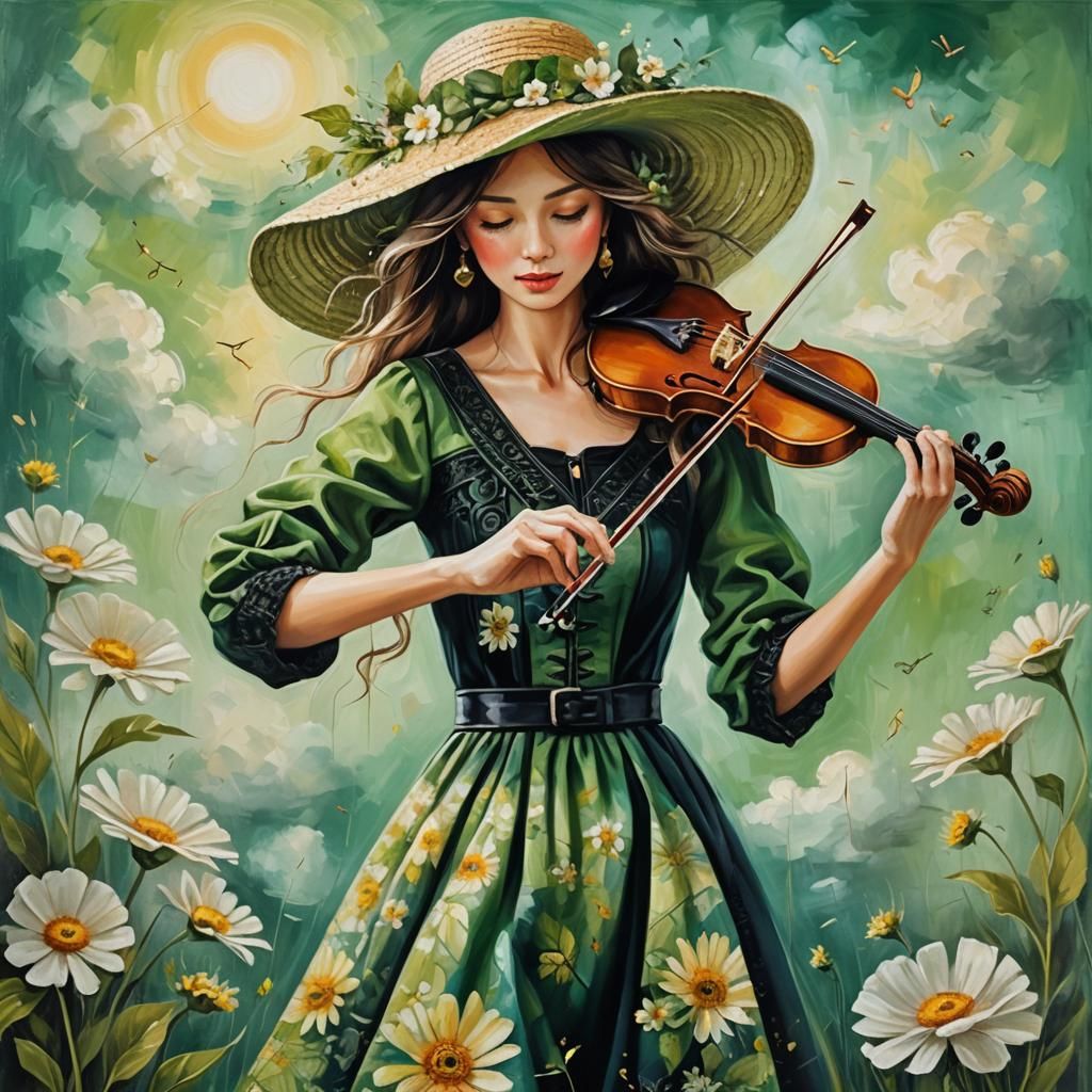 Woman Playing Violin in Acrylic Style