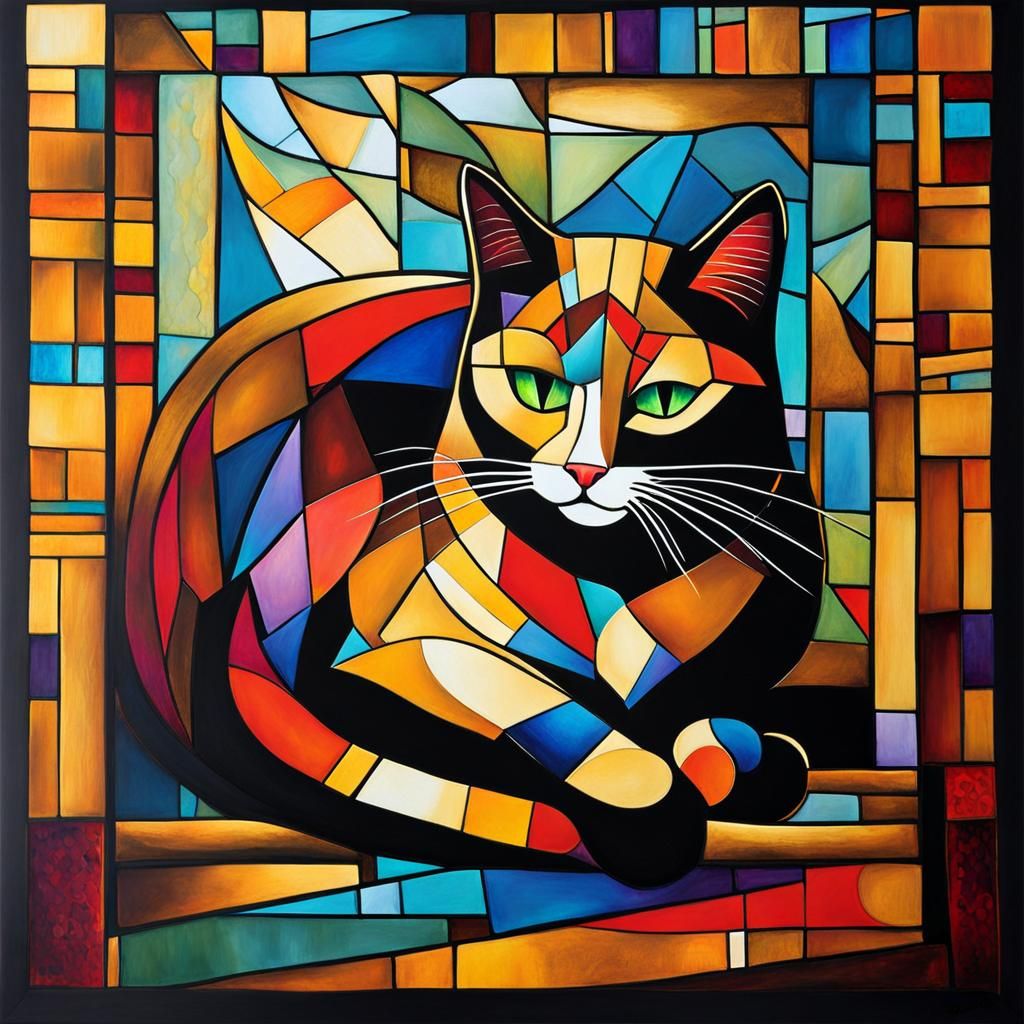 Cat Sleeping in Sunlight: Cubist Alcohol Ink Art