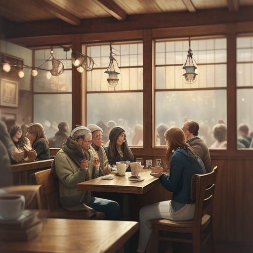 Whimsical Watercolor Coffeeshop Scene