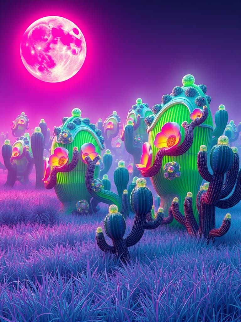 Surreal Cacti Cities in a Futuristic, Cosmic Landscape