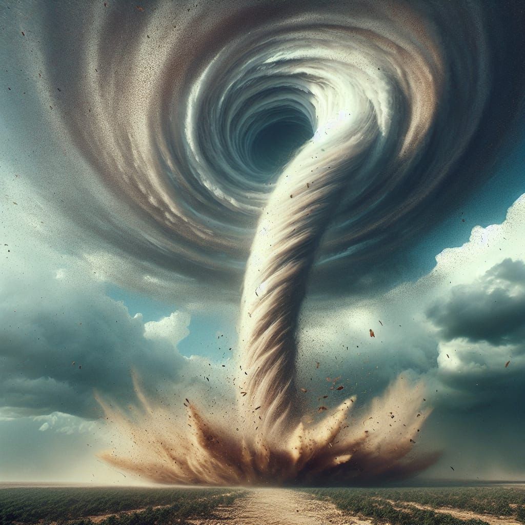 Dramatic Whirlwind Ascends to Cloudy Sky