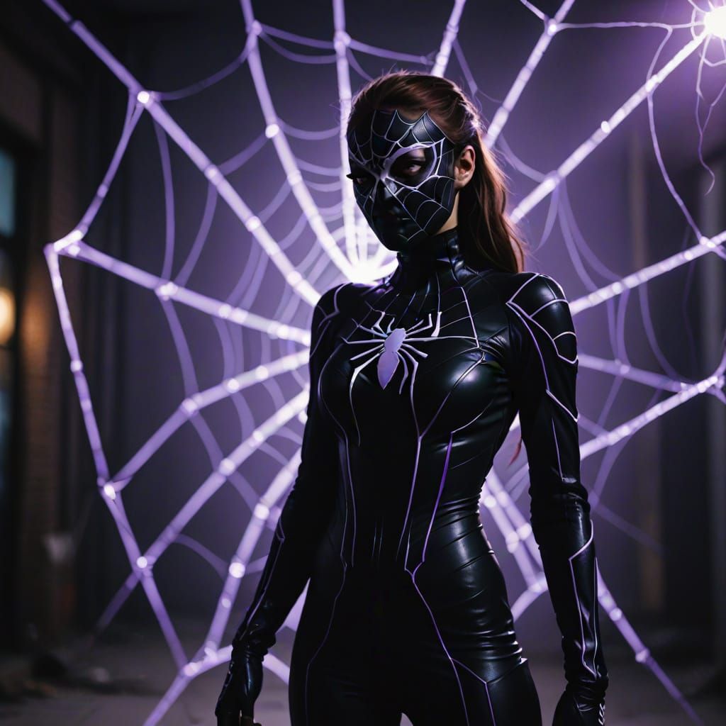 Girl in Black Spidersuit with Cyberpunk Spider