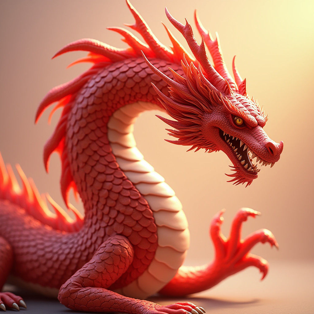 Majestic Red Dragon in 3D Anime Style