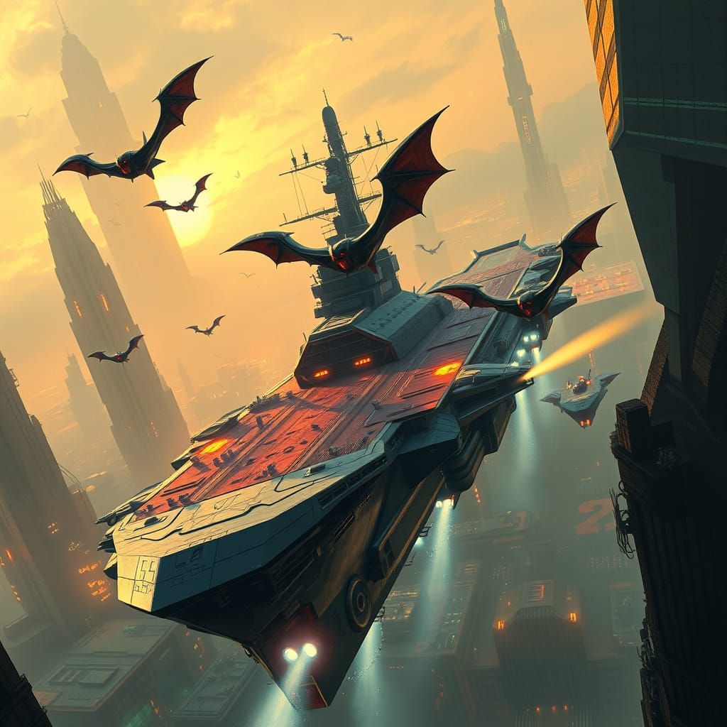 Futuristic Aircraft Carrier Launches Stealth Bat Planes