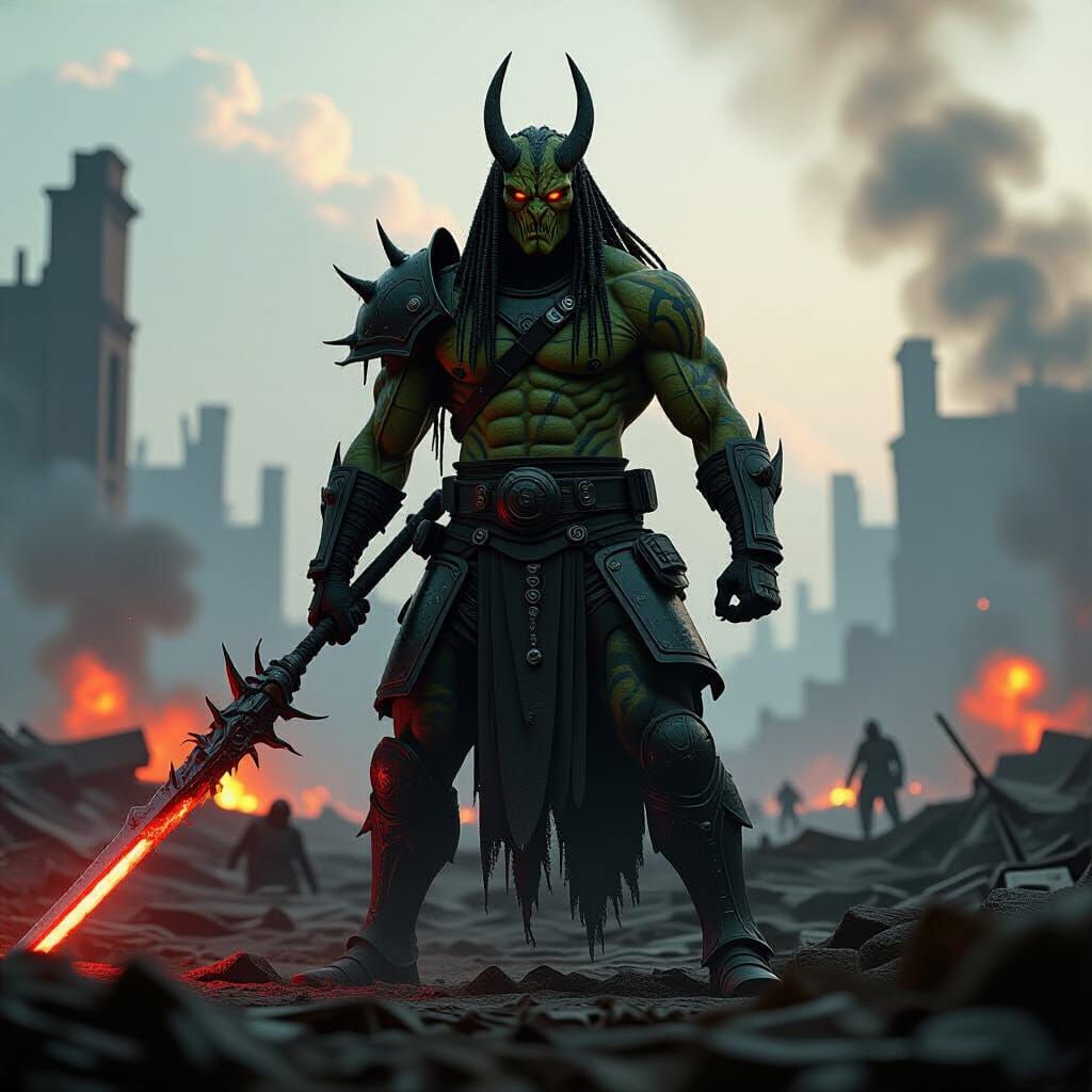 Yuuzhan Vong Warrior on a War-Torn Battlefield