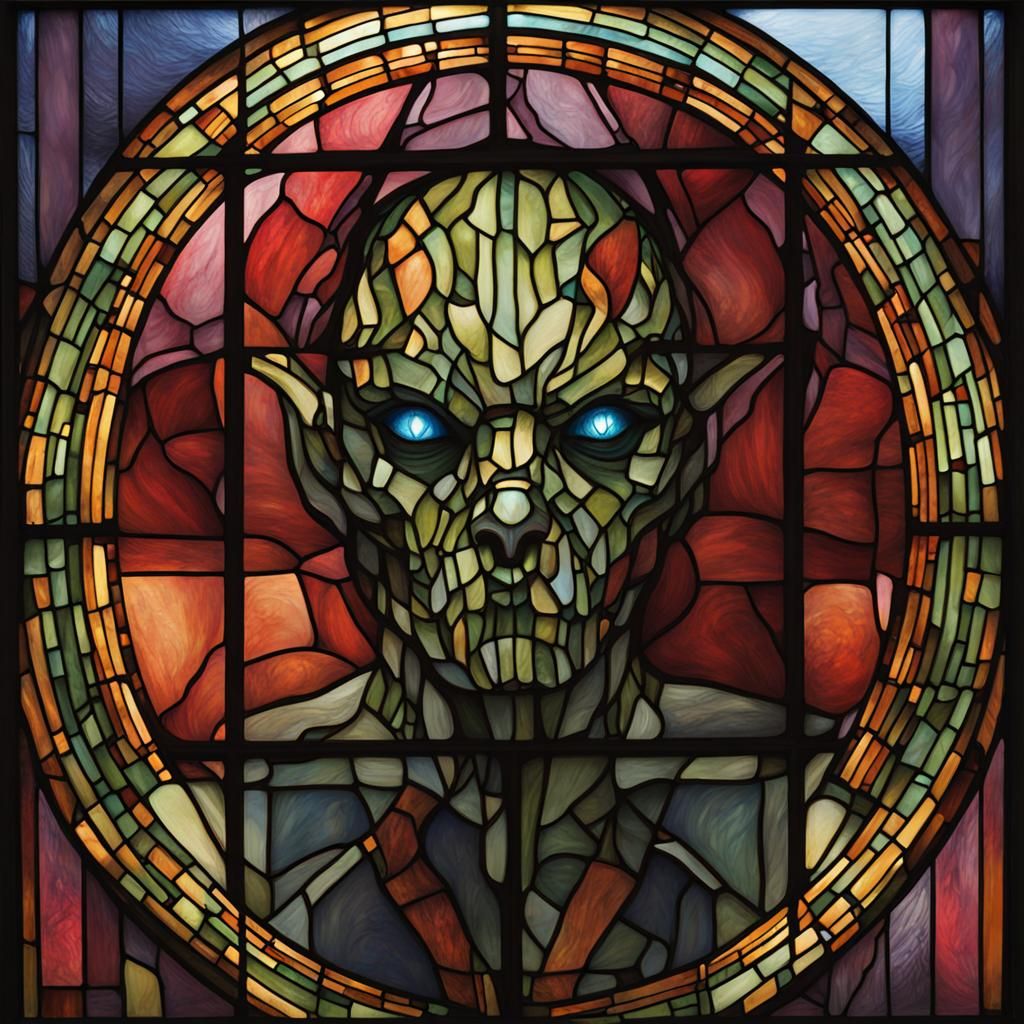 Sinister Humanoid in Stained Glass Style