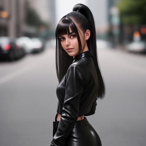 Brunette with Shaved Head in Leather Suit: Professional Phot...