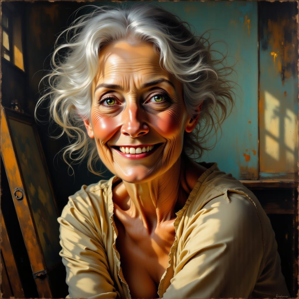 Elegant Lady Painter in a Sunlit Studio