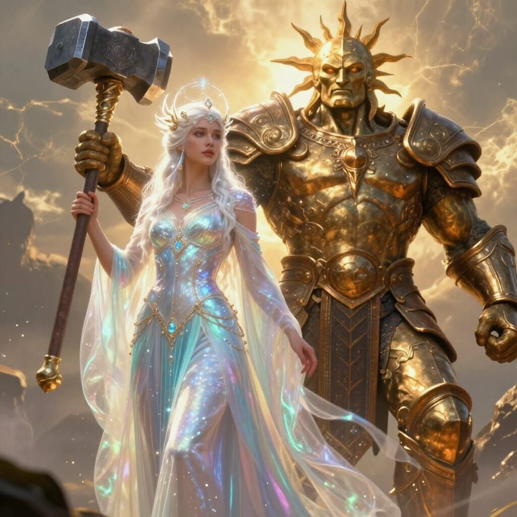 Spiritual Goddess and Material Titan in Epic Fantasy Art