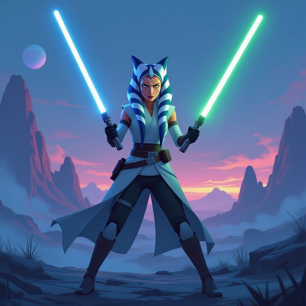 Ahsoka Tano on Alien Planet in Digital Art Style
